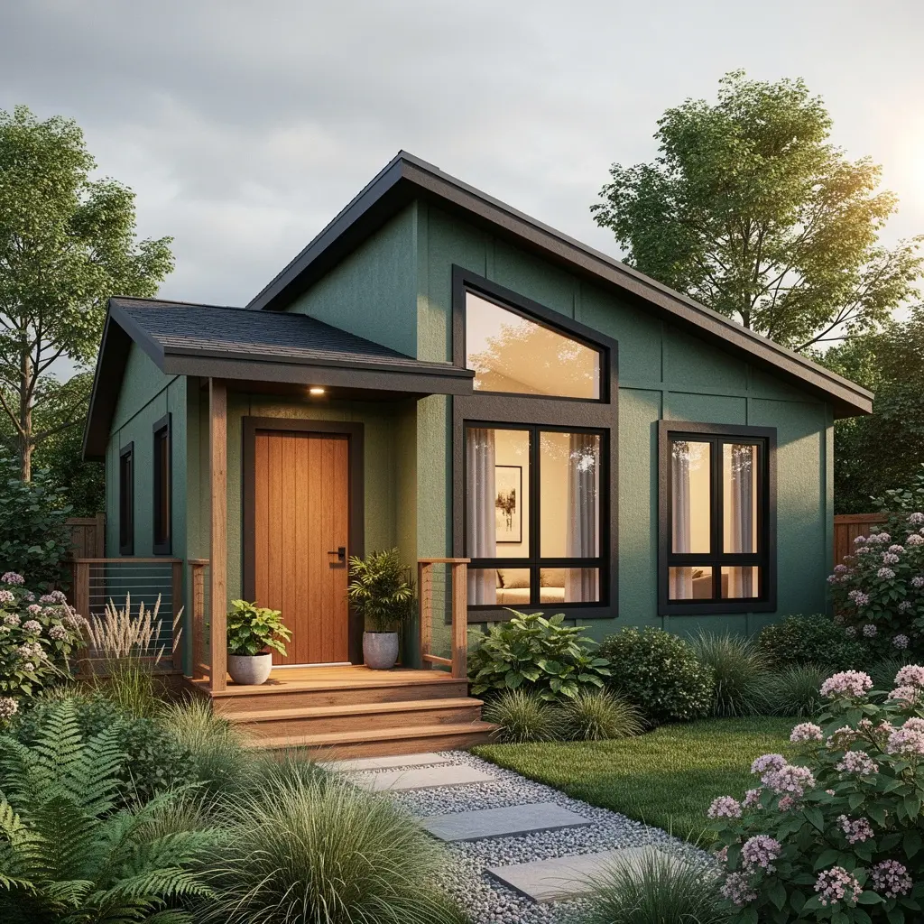 Modern Cozy Green Cottage Exterior