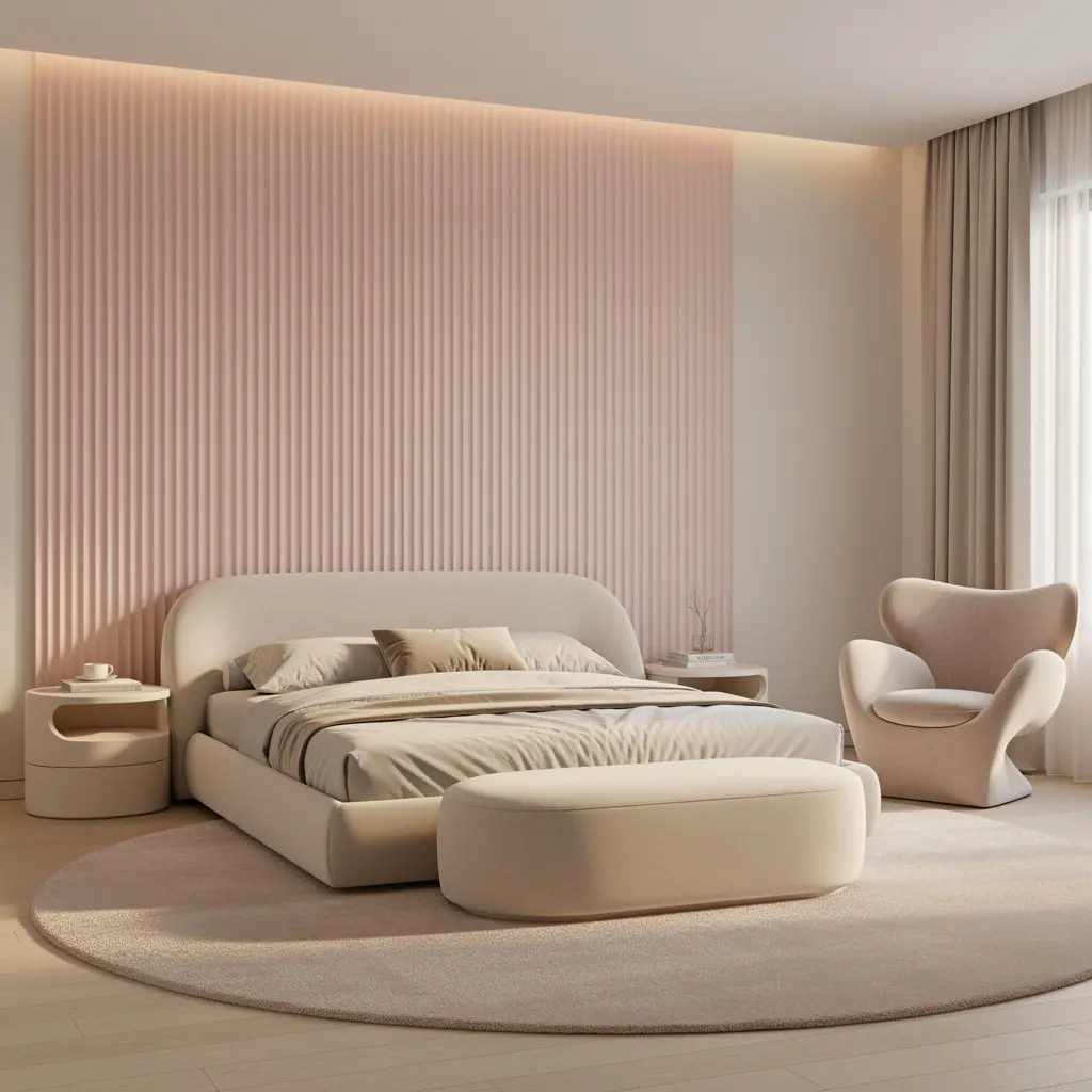 Pink Fluted Wall Panel Bedroom