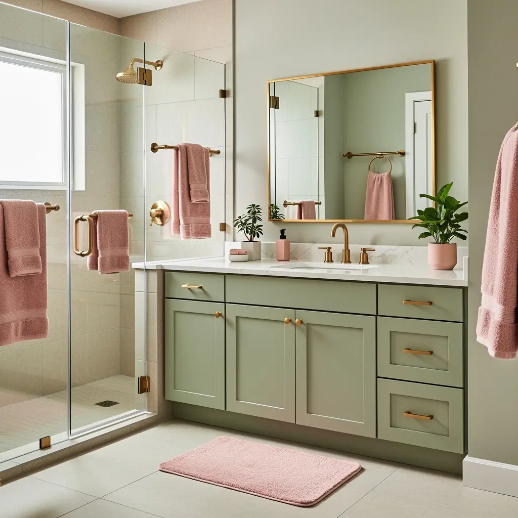 Elegant Sage Green and Blush Pink Bathroom  Decor