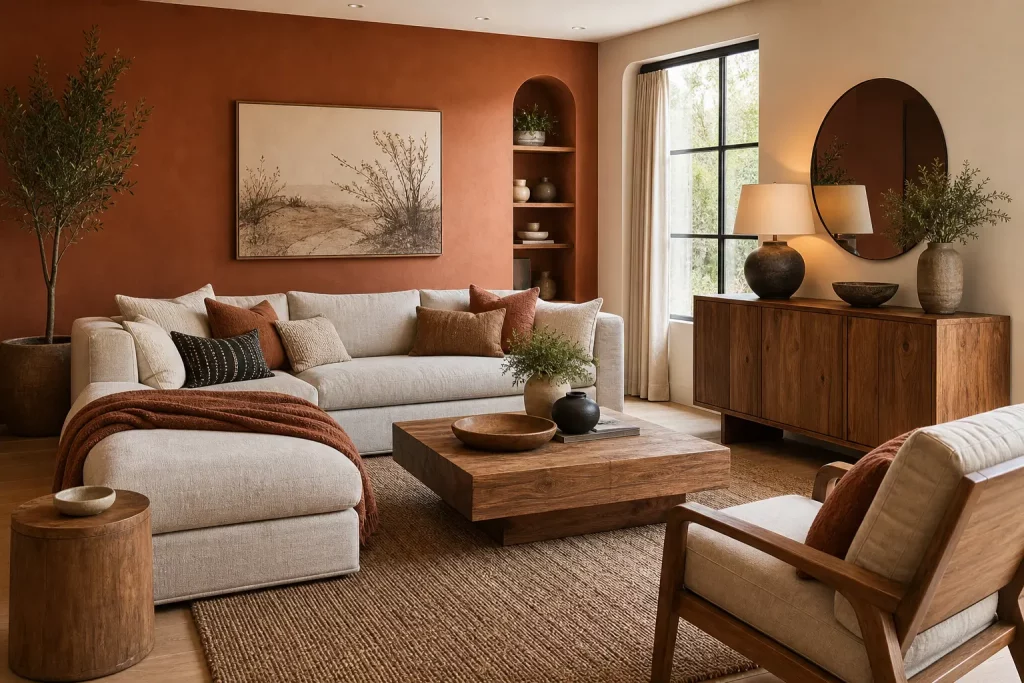 Terracotta Living Room Ideas with an Accent Wall