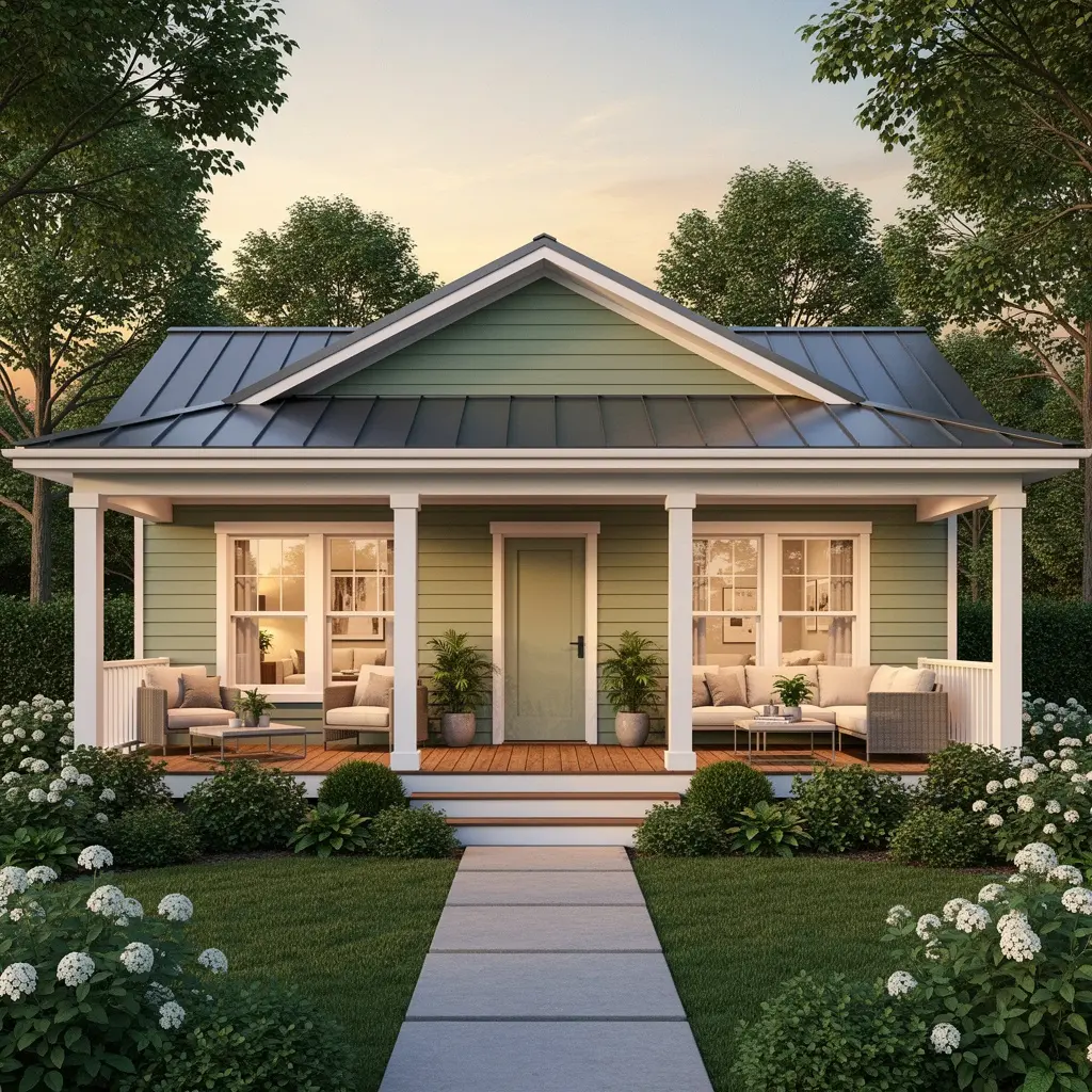 Modern Cozy Green Cottage Exterior