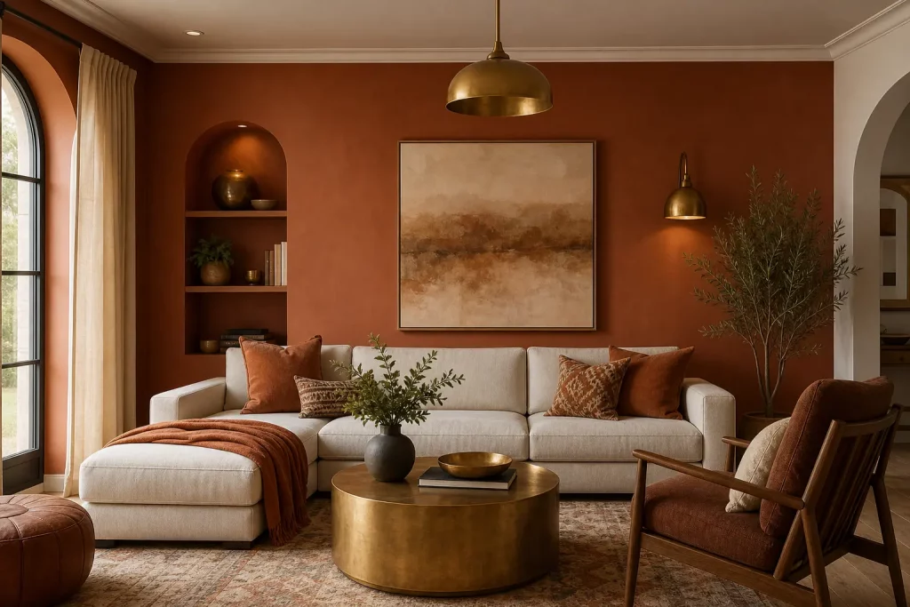 Terracotta Living Room Ideas with an Accent Wall