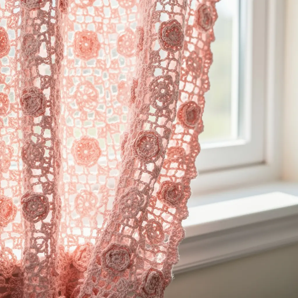 Pink Crochet Rose Curtain