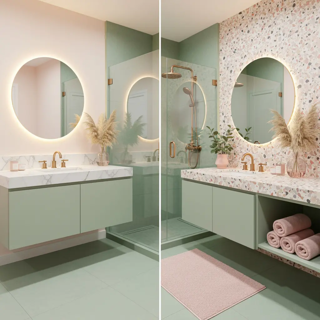 Elegant Sage Green and Blush Pink Bathroom  Decor