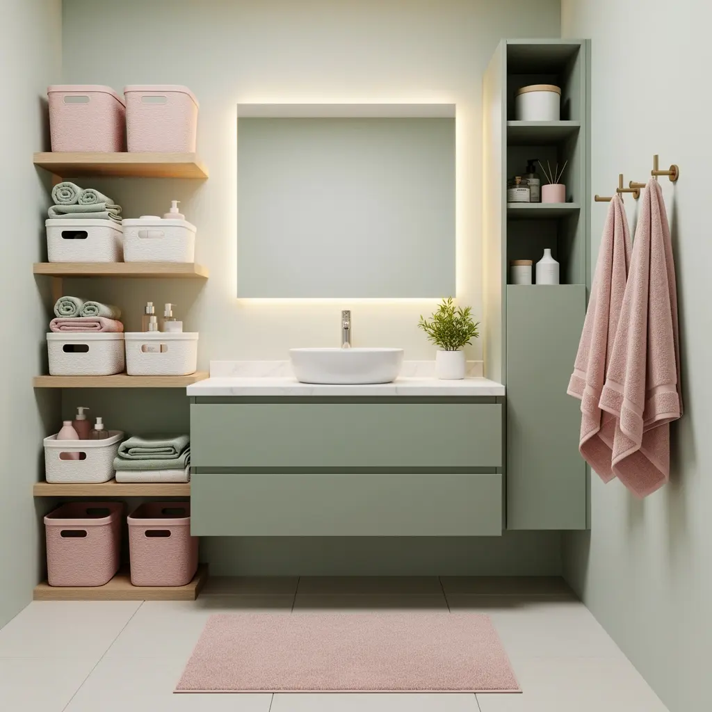 Elegant Sage Green and Blush Pink Bathroom  Decor