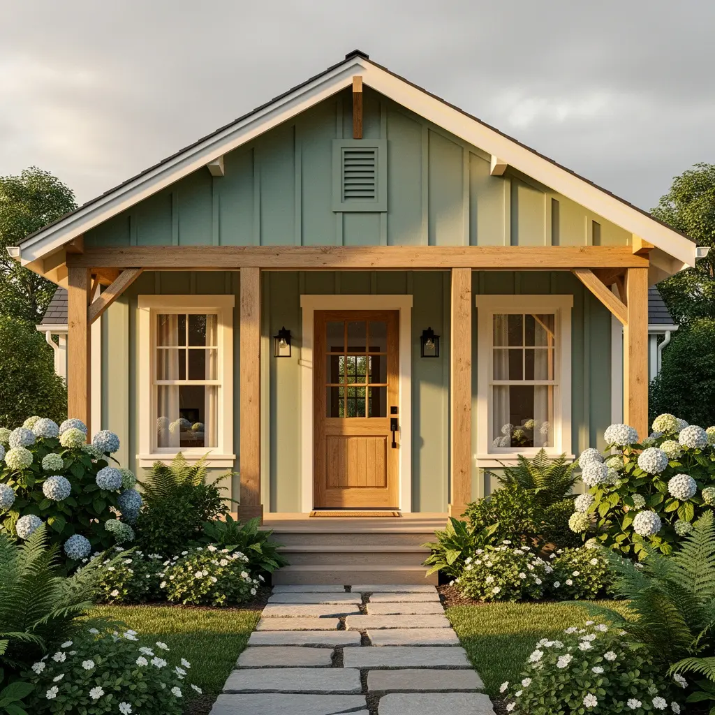 Modern Cozy Green Cottage Exterior