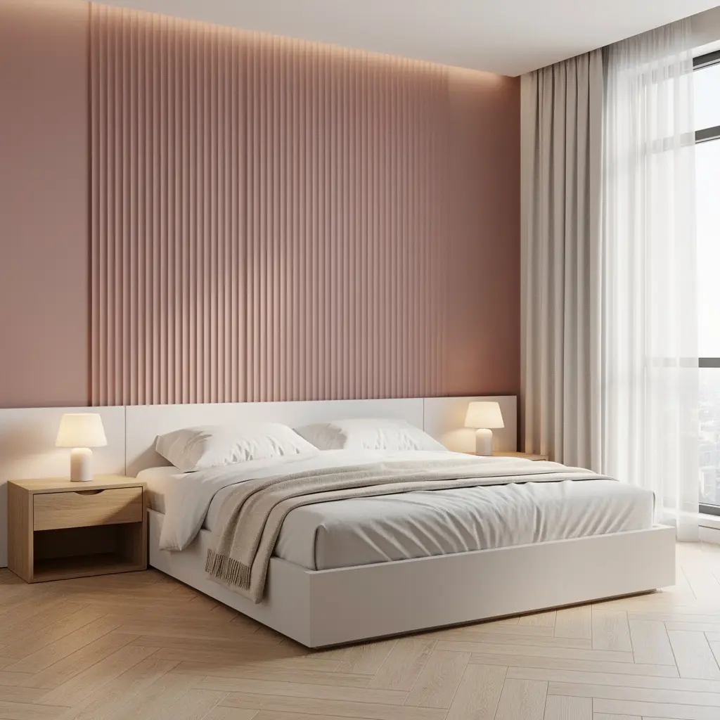 Pink Fluted Wall Panel Bedroom
