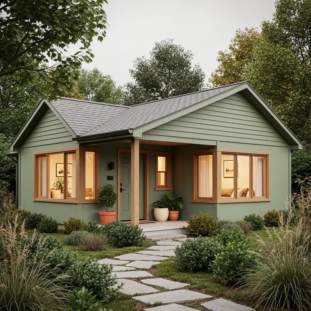 Modern Cozy Green Cottage Exterior