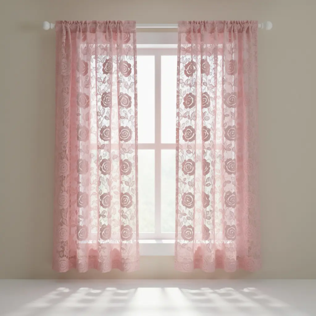 Pink Crochet Rose Curtain