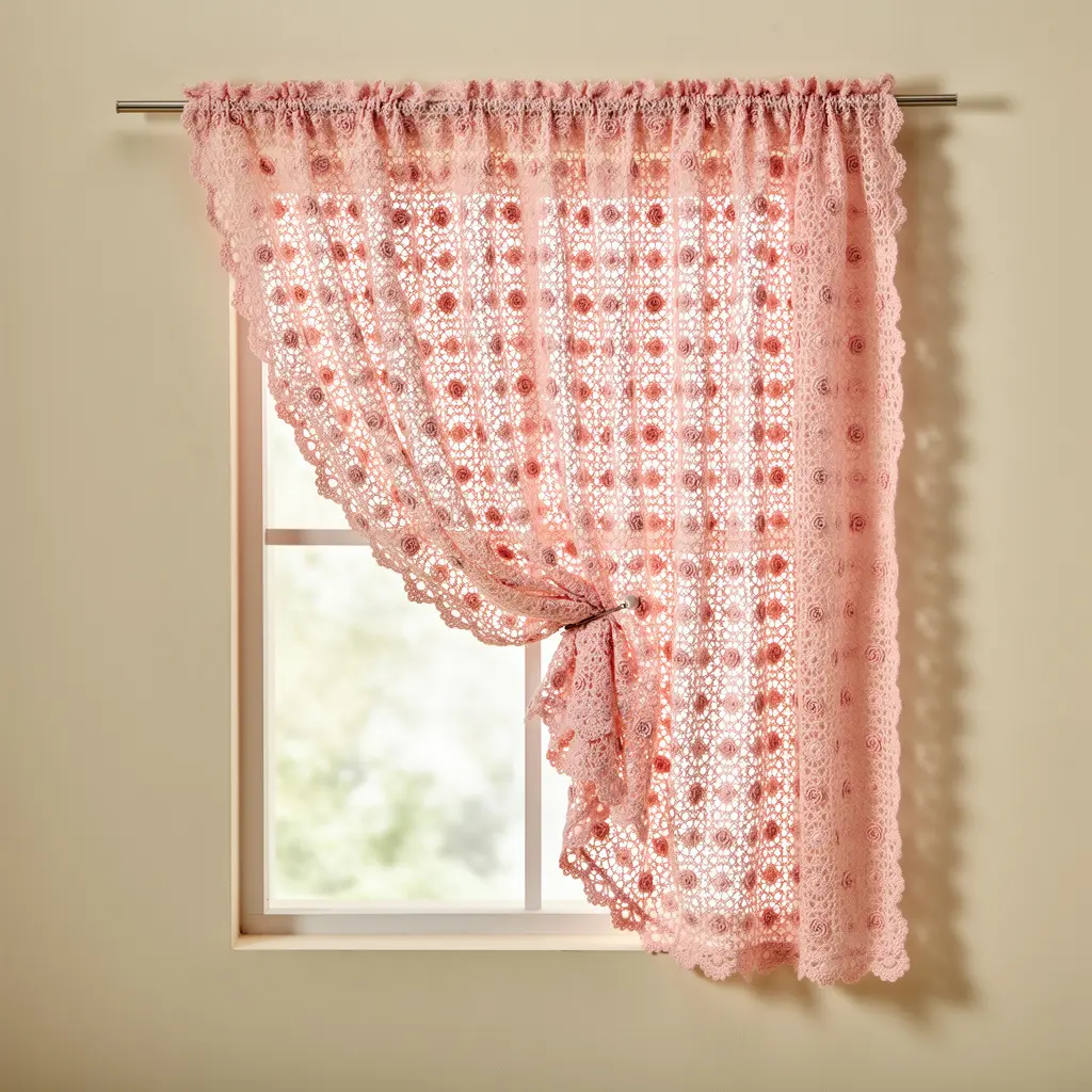 Pink Crochet Rose Curtain