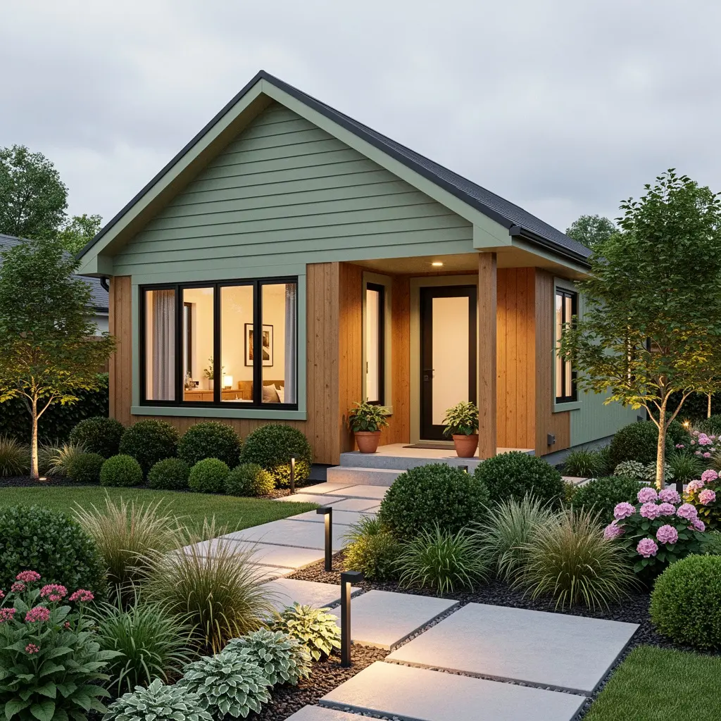 Modern Cozy Green Cottage Exterior