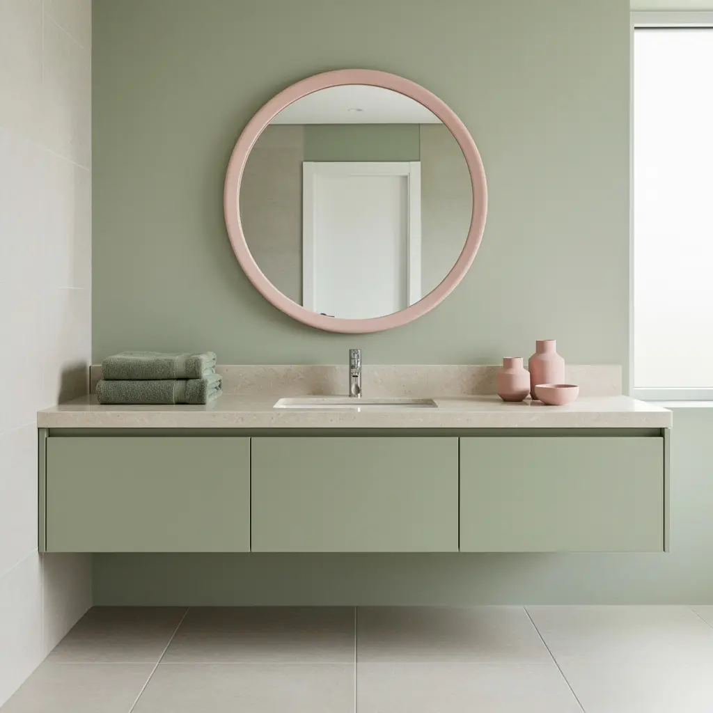 Elegant Sage Green and Blush Pink Bathroom  Decor