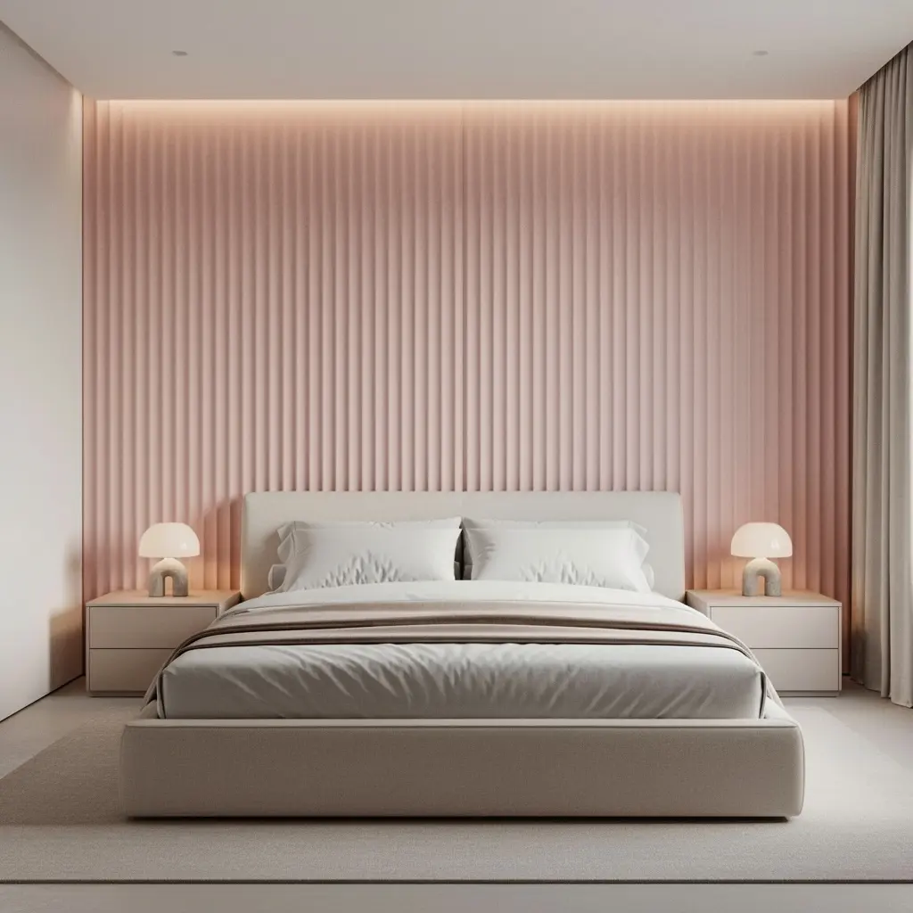 Pink Fluted Wall Panel Bedroom