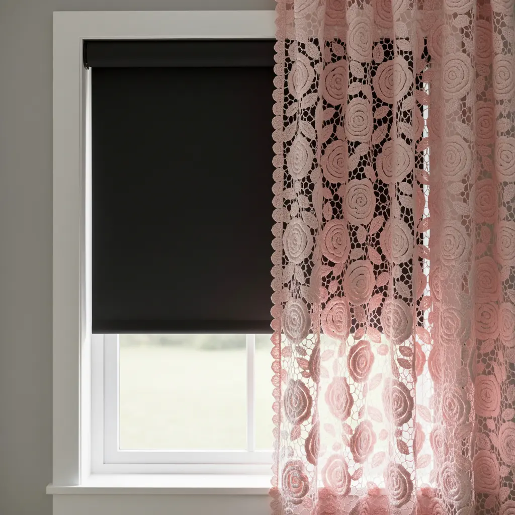 Pink Crochet Rose Curtain