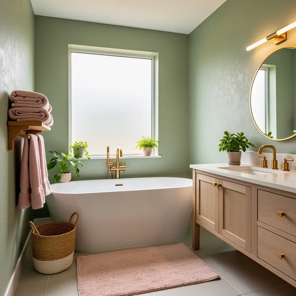 Elegant Sage Green and Blush Pink Bathroom  Decor