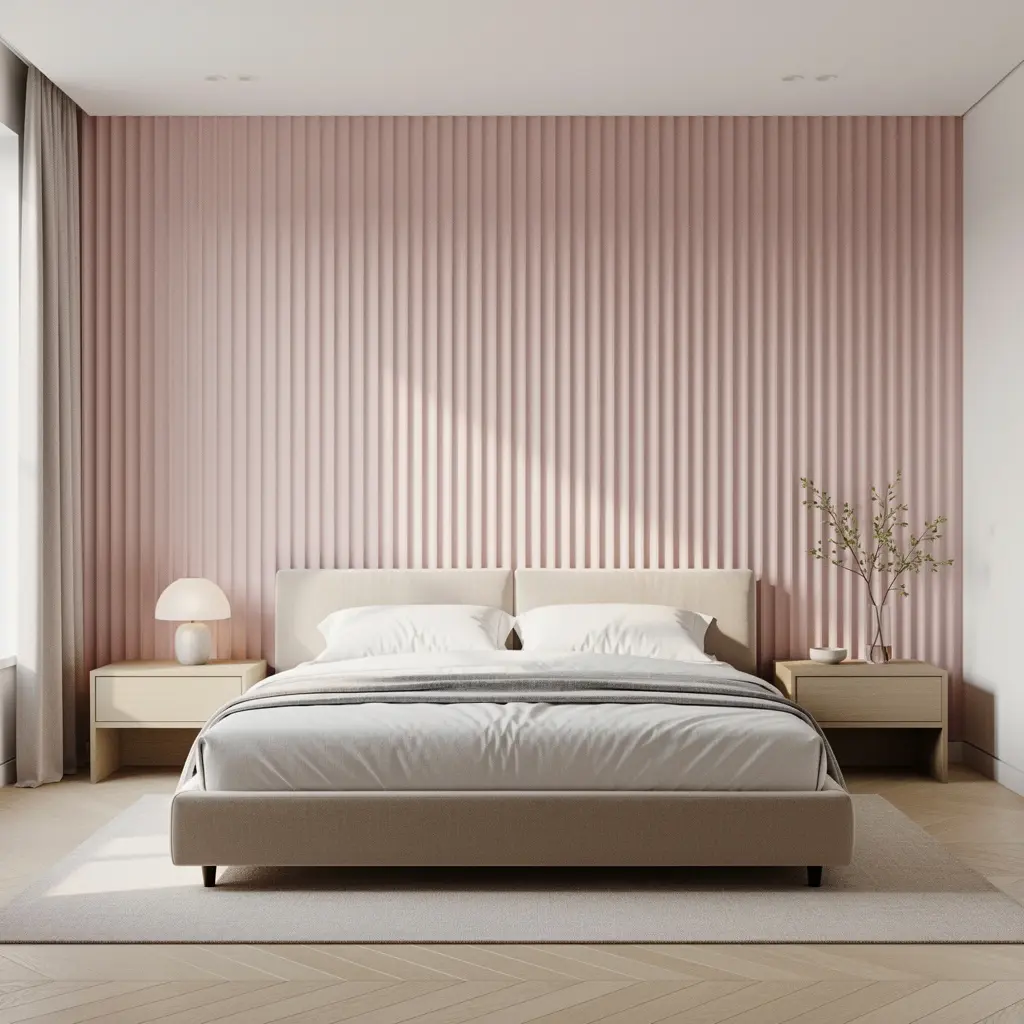 Pink Fluted Wall Panel Bedroom
