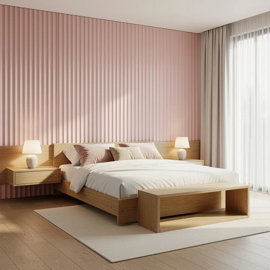 Pink Fluted Wall Panel Bedroom