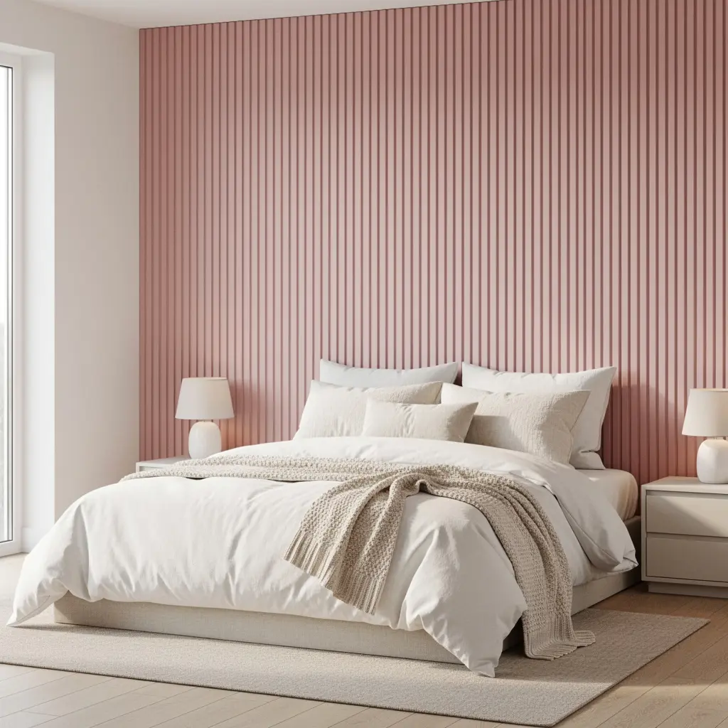 Pink Fluted Wall Panel Bedroom