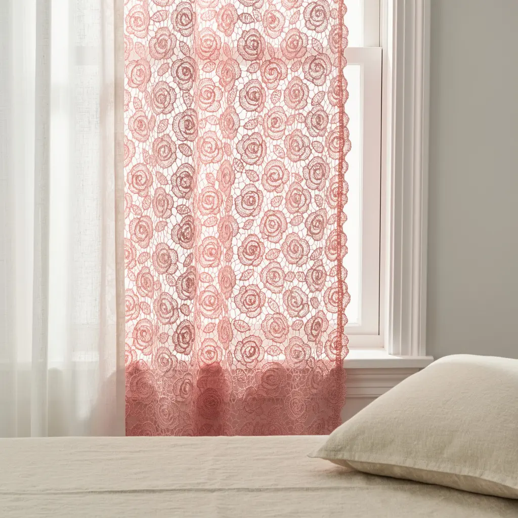 Pink Crochet Rose Curtain