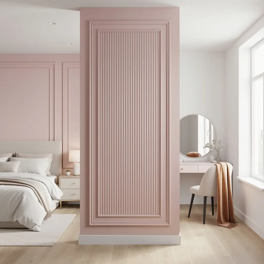 Pink Fluted Wall Panel Bedroom