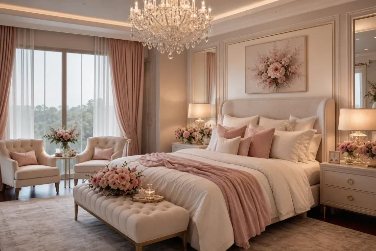 Aesthetic Blush Pink & Off-White Luxury Bedroom Decor