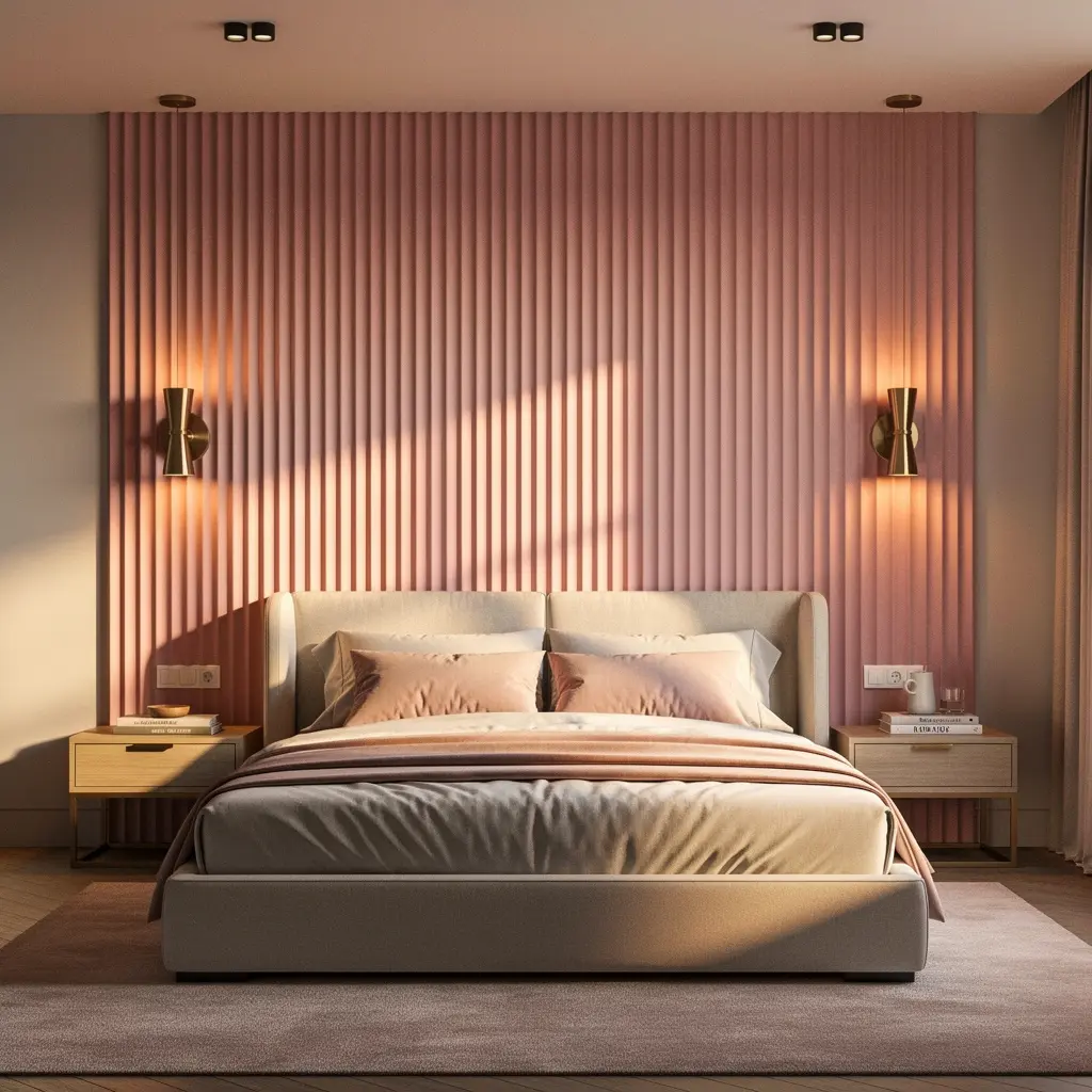 Pink Fluted Wall Panel Bedroom