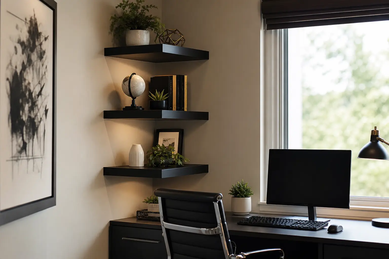 Black Corner Floating Shelf Ideas