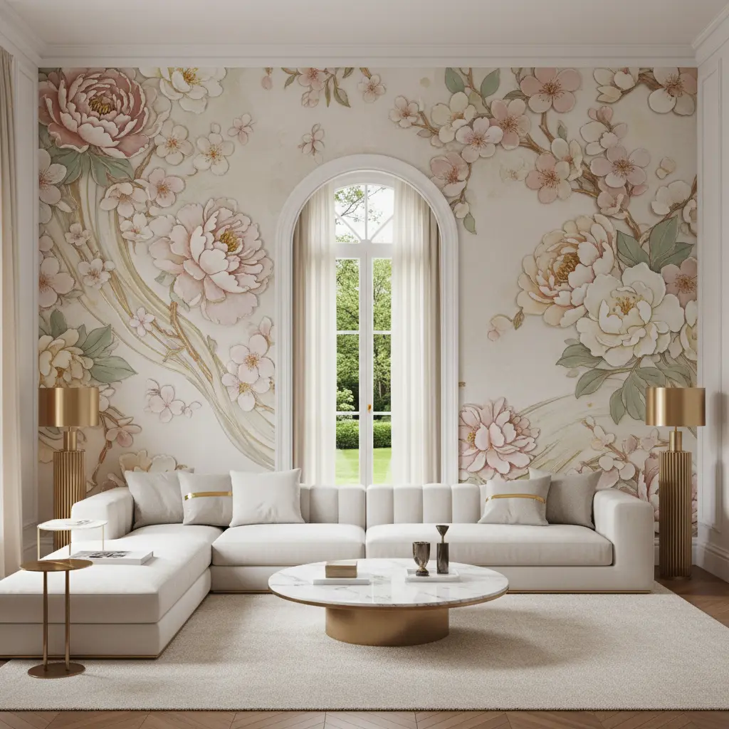Elegant Luxury Living Room Ideas with Floral Wall Art