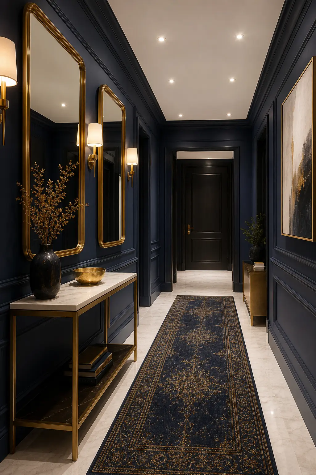 Modern Navy & Gold Hallway Decor Ideas