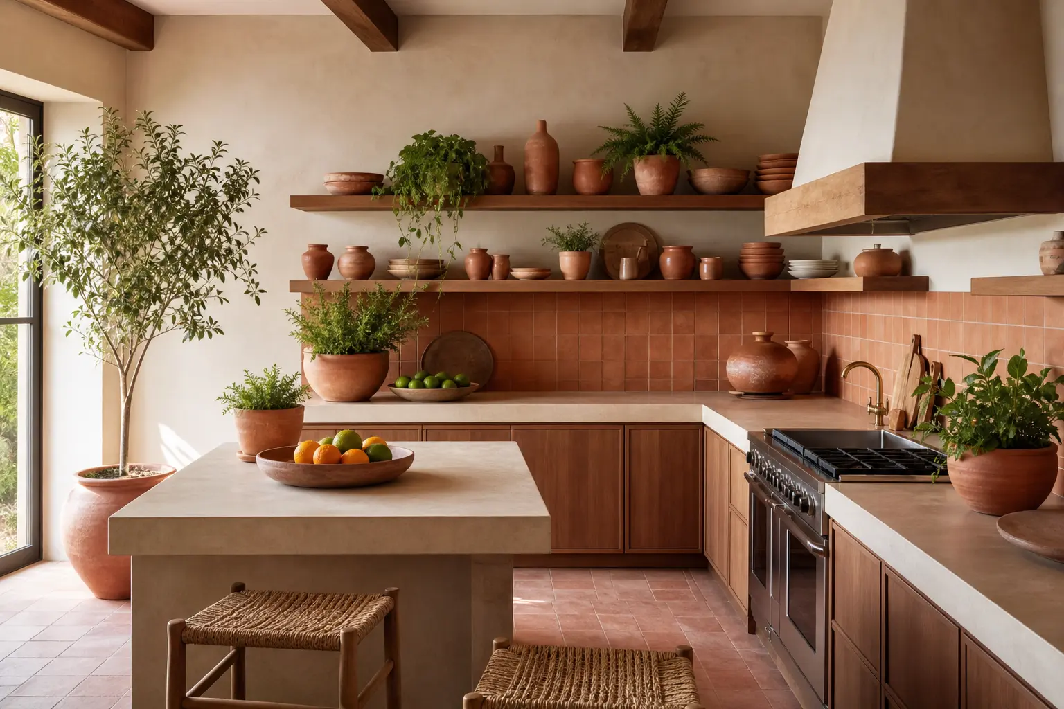 Terracotta Kitchen Ideas with Open Shelving
