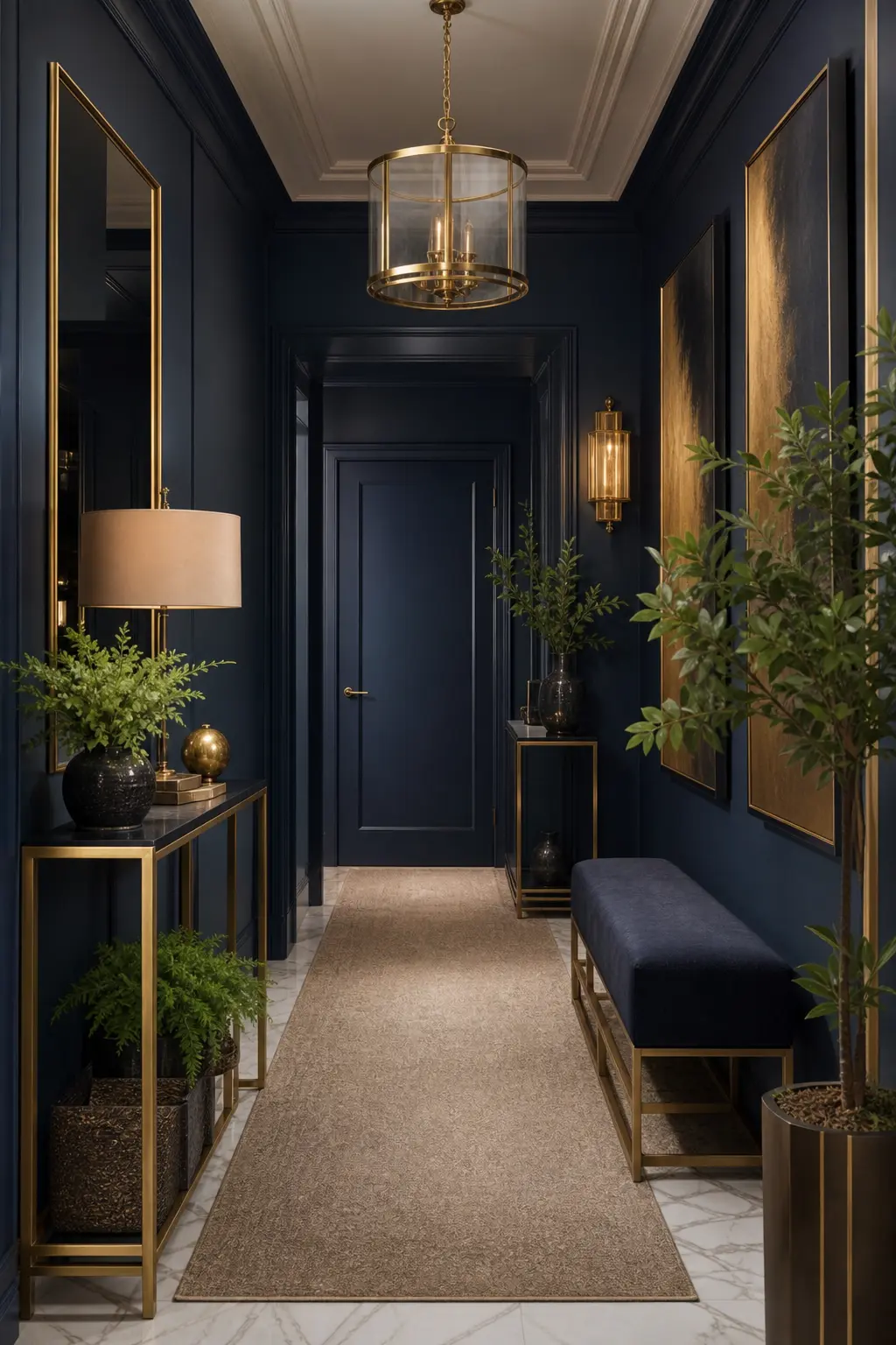 Modern Navy & Gold Hallway Decor Ideas