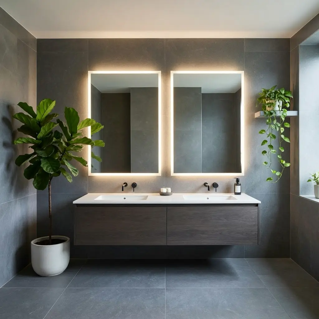 Modern Grey Bathroom Ideas with LED Mirrors