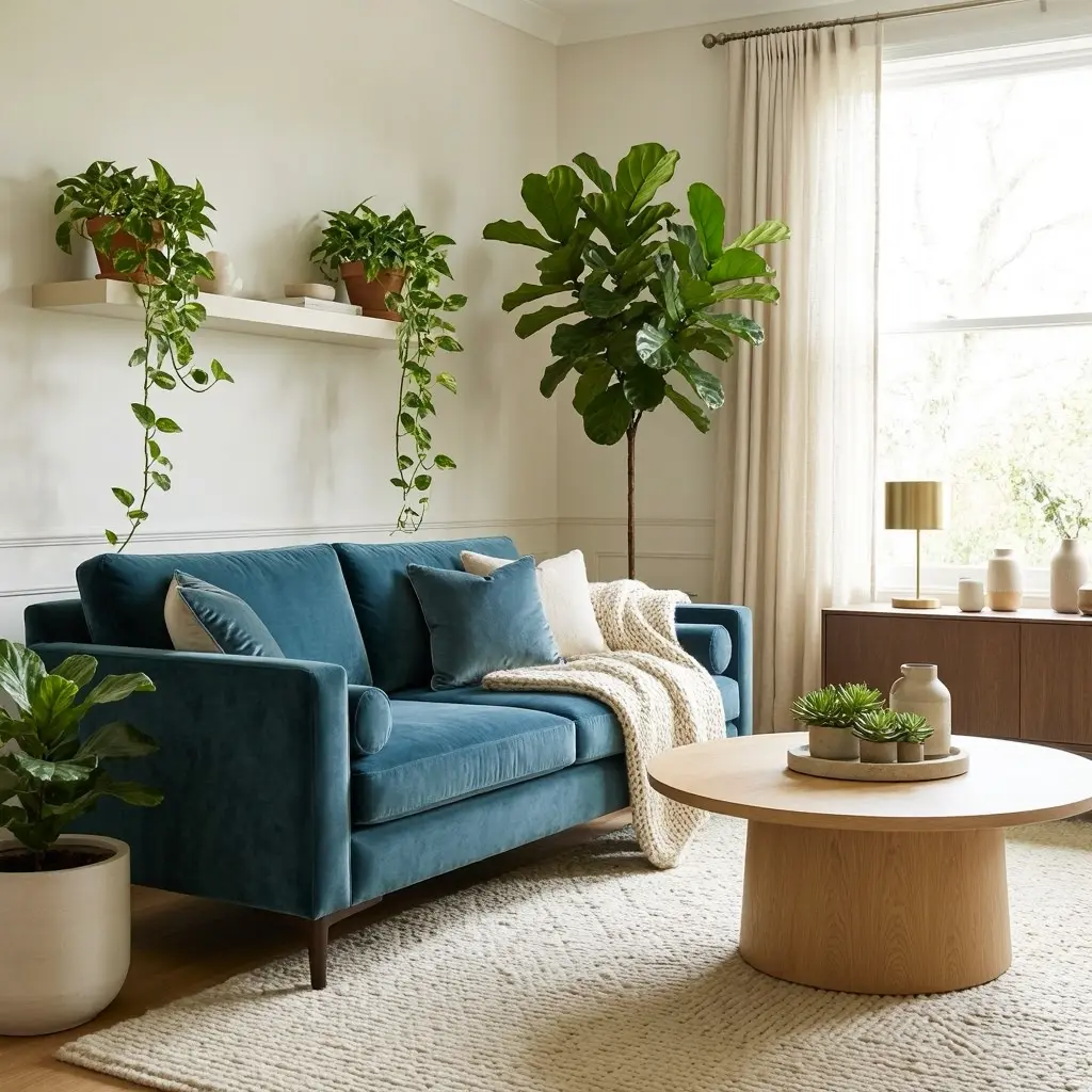 Teal Blue and Cream Living Room Ideas