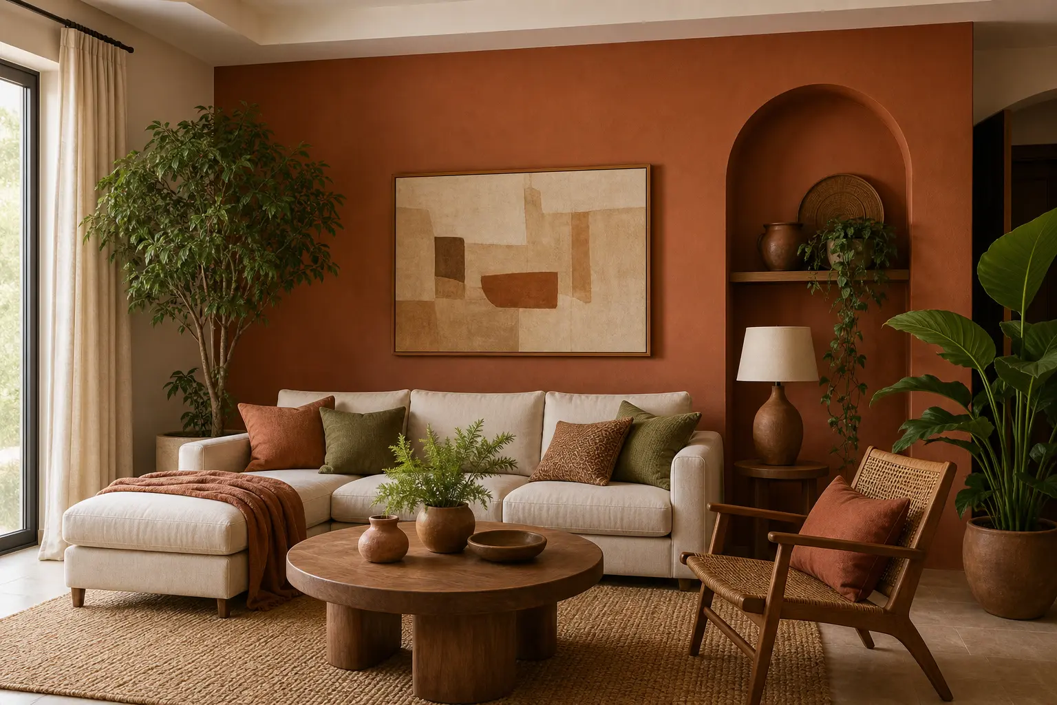 Terracotta Living Room Ideas with an Accent Wall