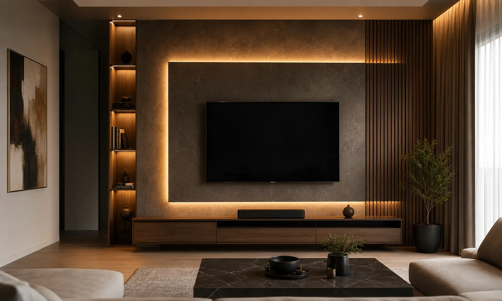 Modern Luxury TV Wall Design Ideas with Wooden Decor