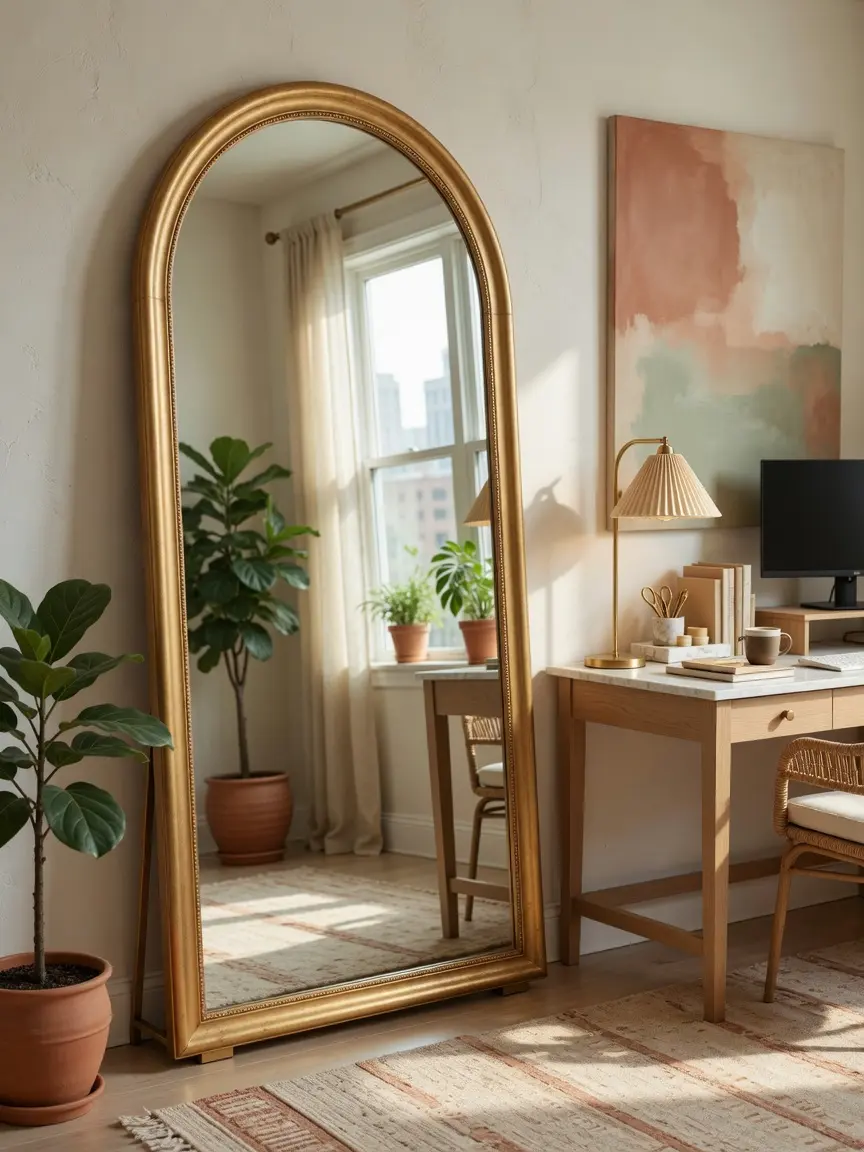 Vista Arched Floor Golden Frame Mirror Ideas