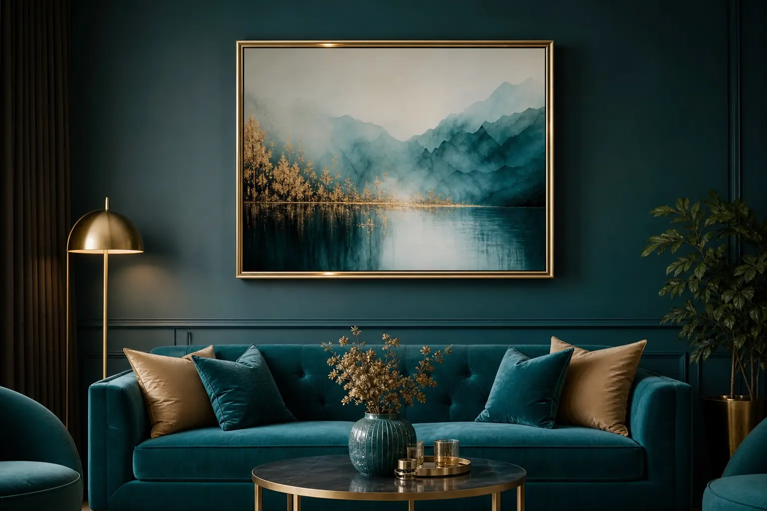 Elegant Teal Living Room Wall Art