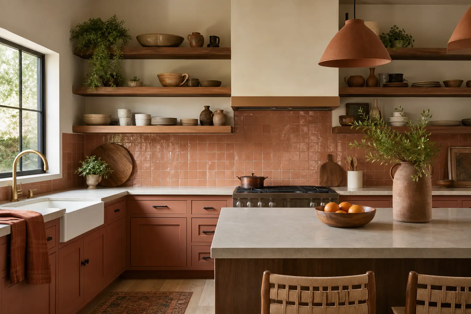 Terracotta Kitchen Ideas with Open Shelving