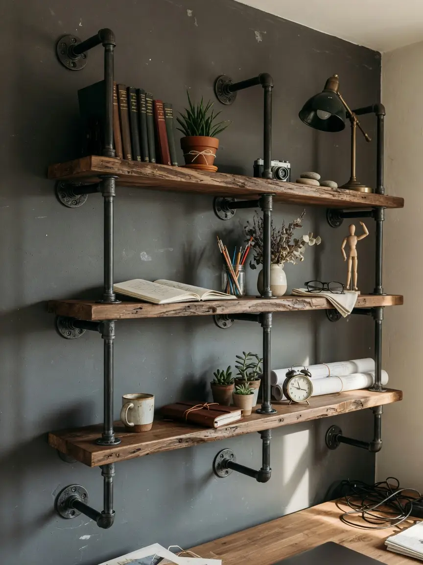 Industrial Pipe Wall Shelves