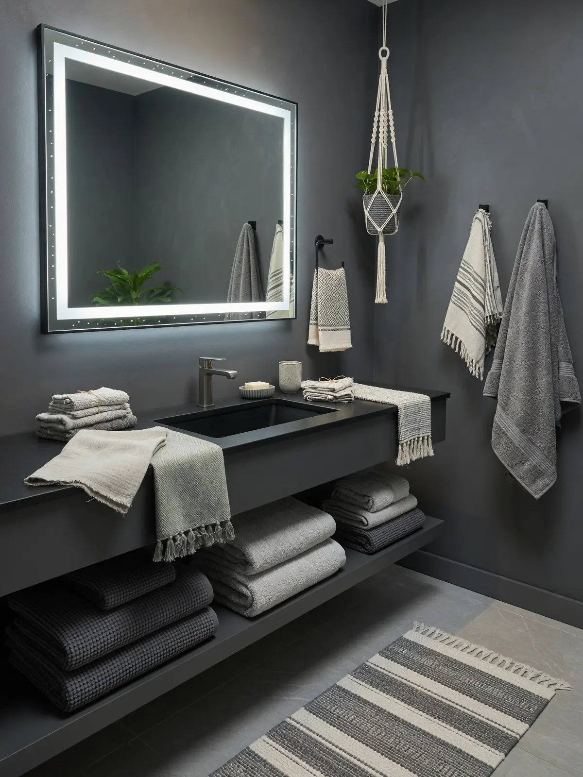 Modern Grey Bathroom Ideas with LED Mirrors