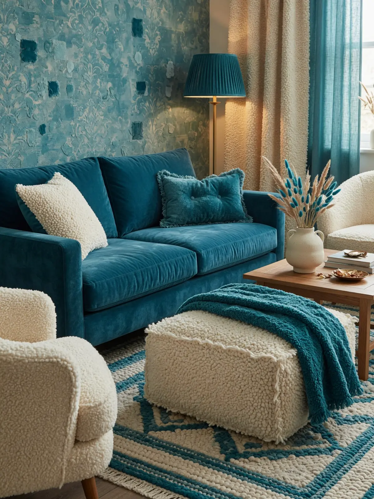 Teal Blue and Cream Living Room Ideas