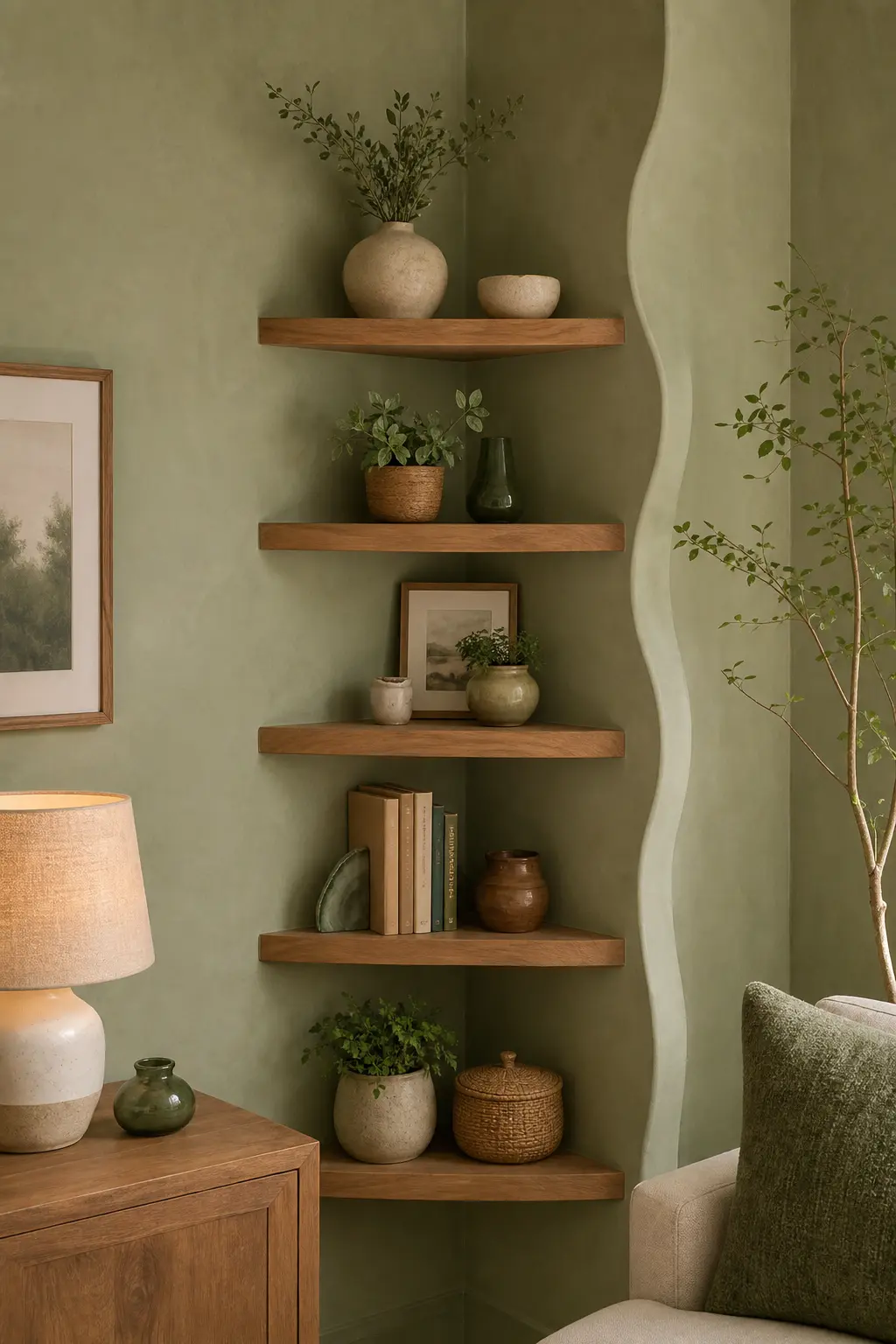 Wavy Corner Shelf Decor Ideas