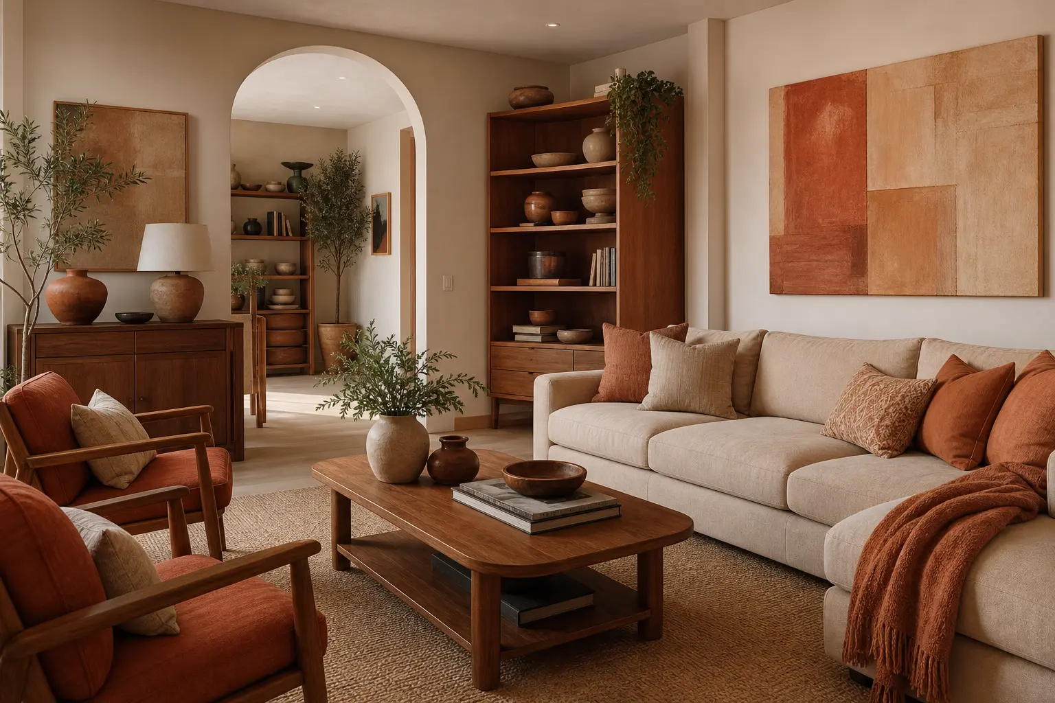 Terracotta & Sand Beige Living Room Ideas