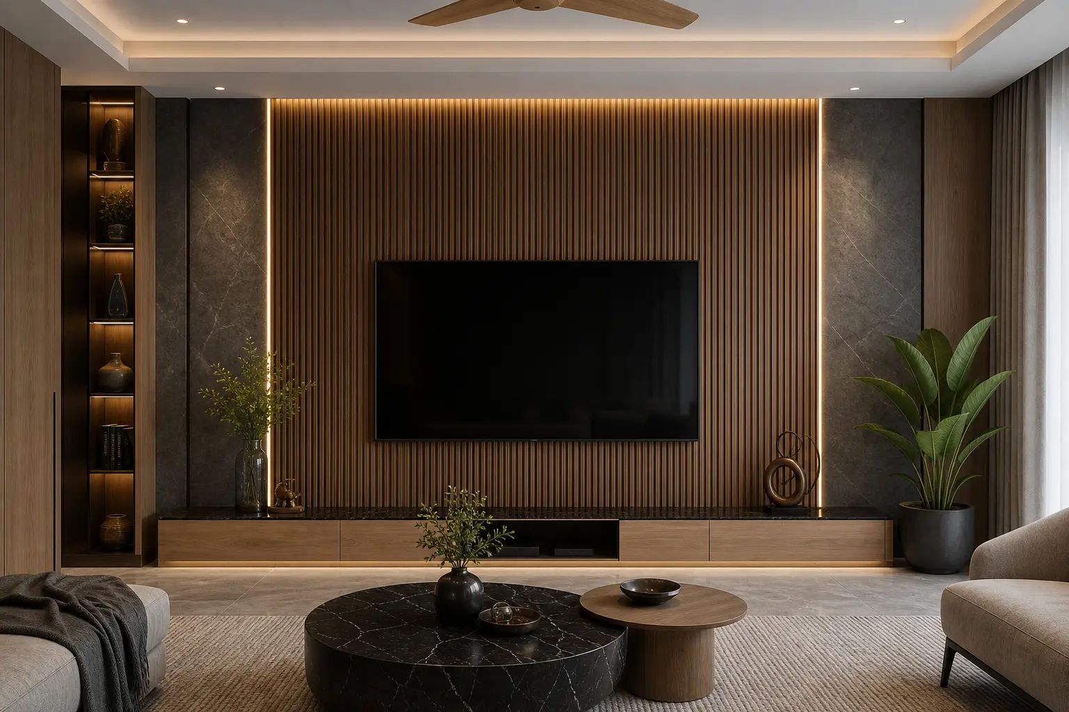 Modern Luxury TV Wall Design Ideas with Wooden Decor