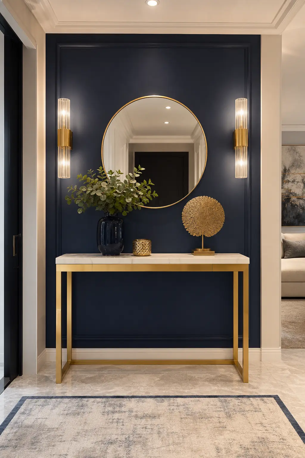 Modern Navy & Gold Hallway Decor Ideas