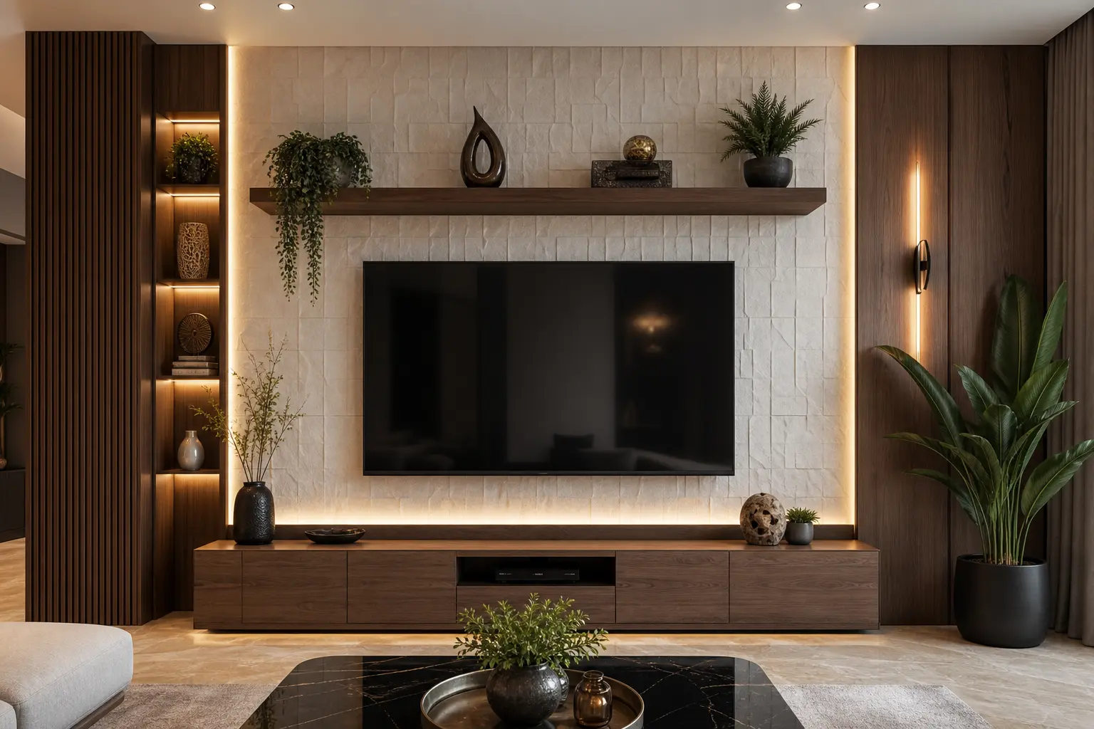 Modern Luxury TV Wall Design Ideas with Wooden Decor