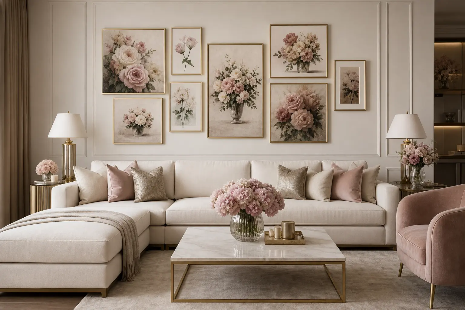 Elegant Luxury Living Room Ideas with Floral Wall Art