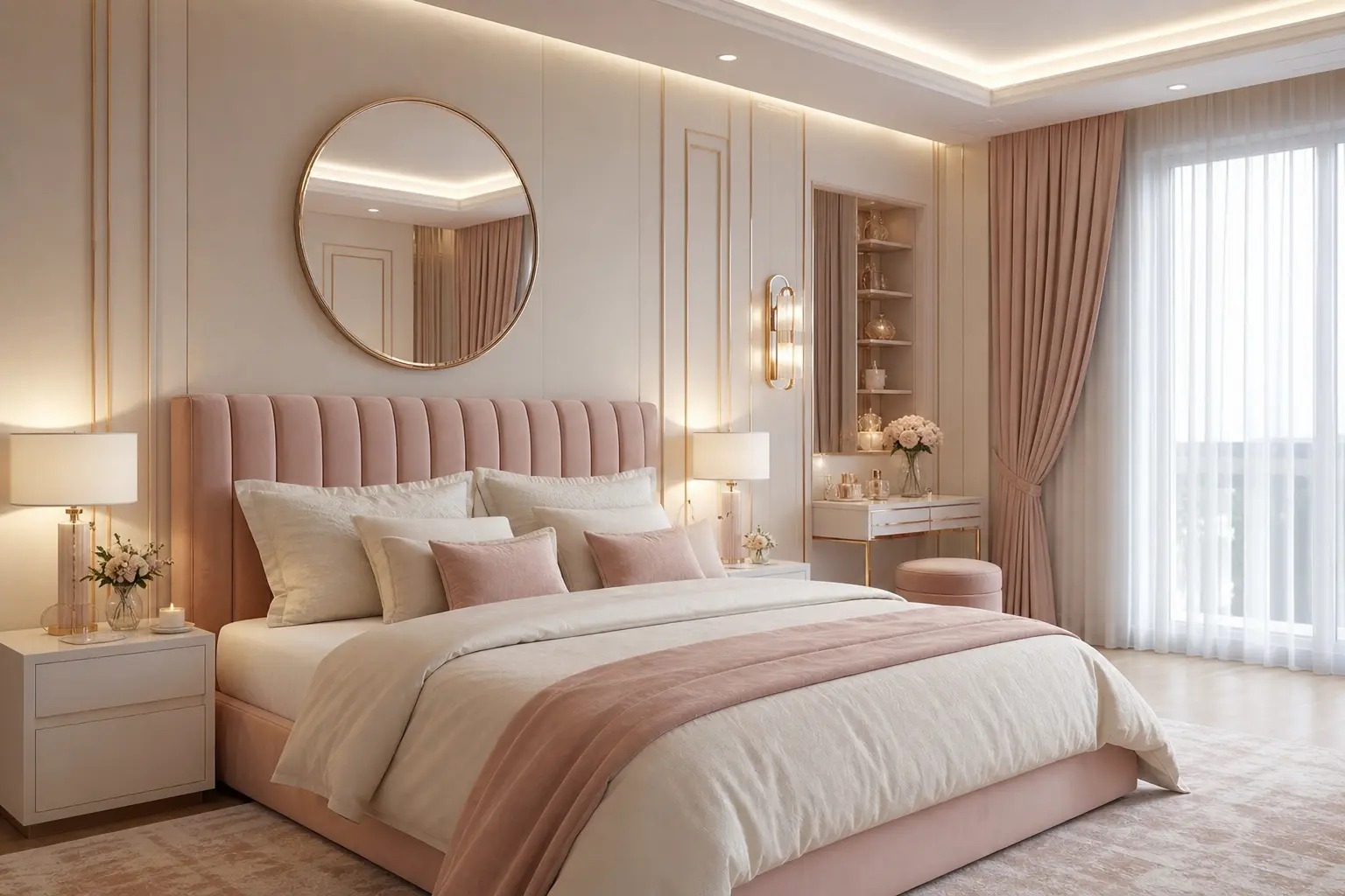 Aesthetic Blush Pink & Off-White Luxury Bedroom Decor