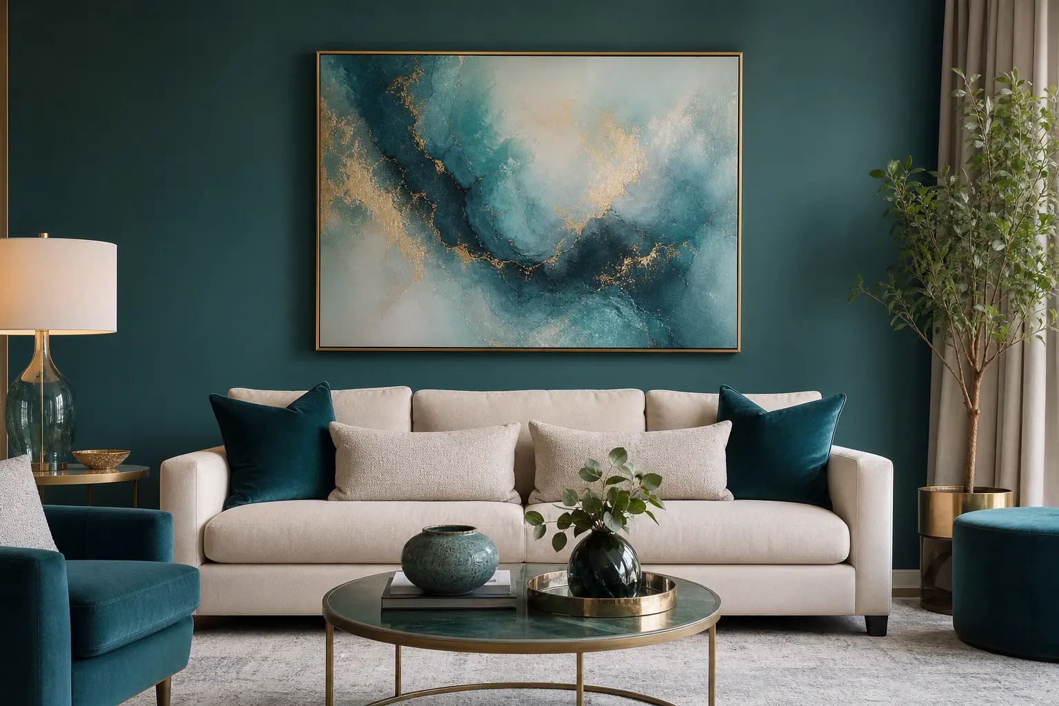 Elegant Teal Living Room Wall Art