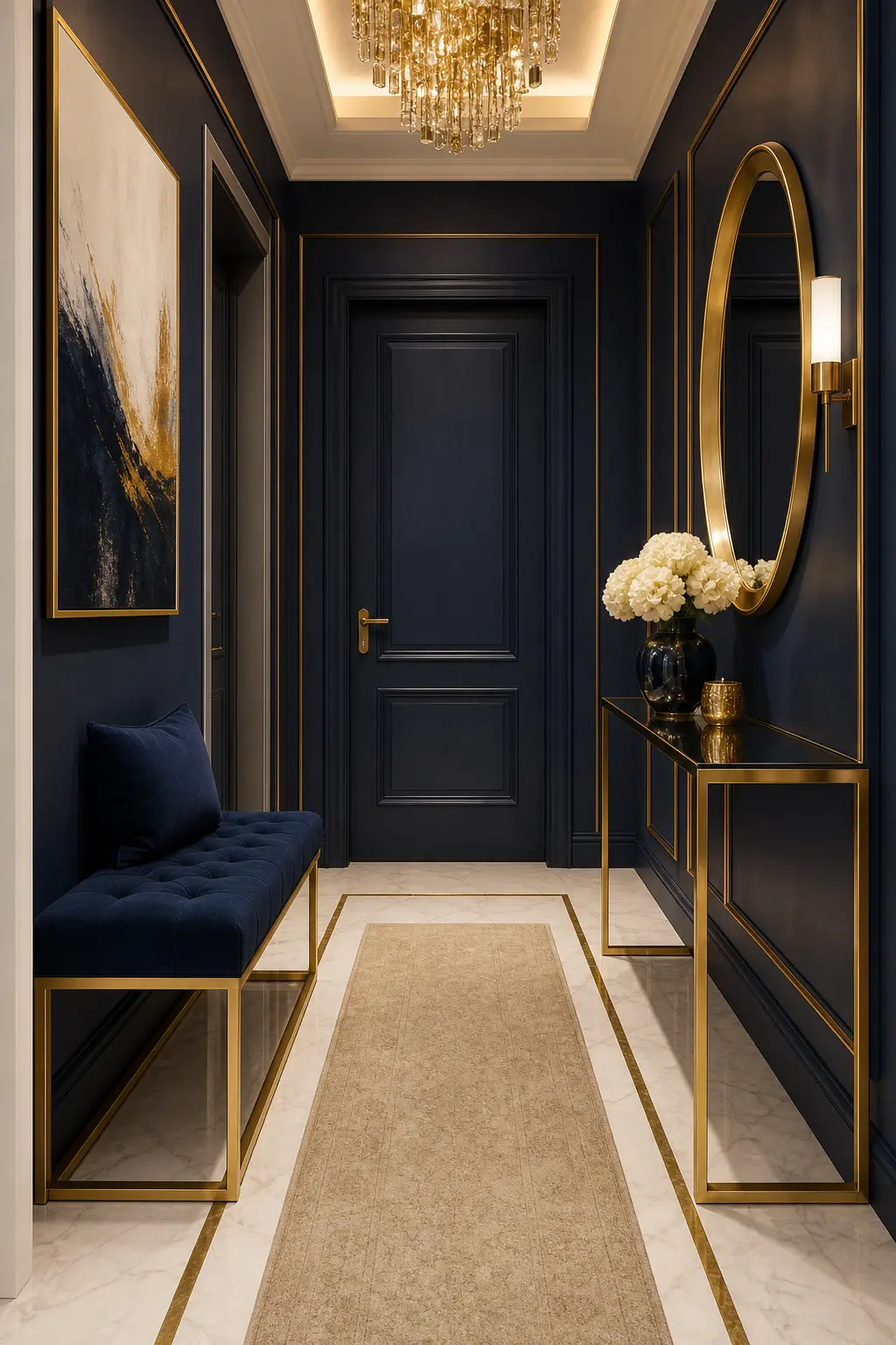 Modern Navy & Gold Hallway Decor Ideas